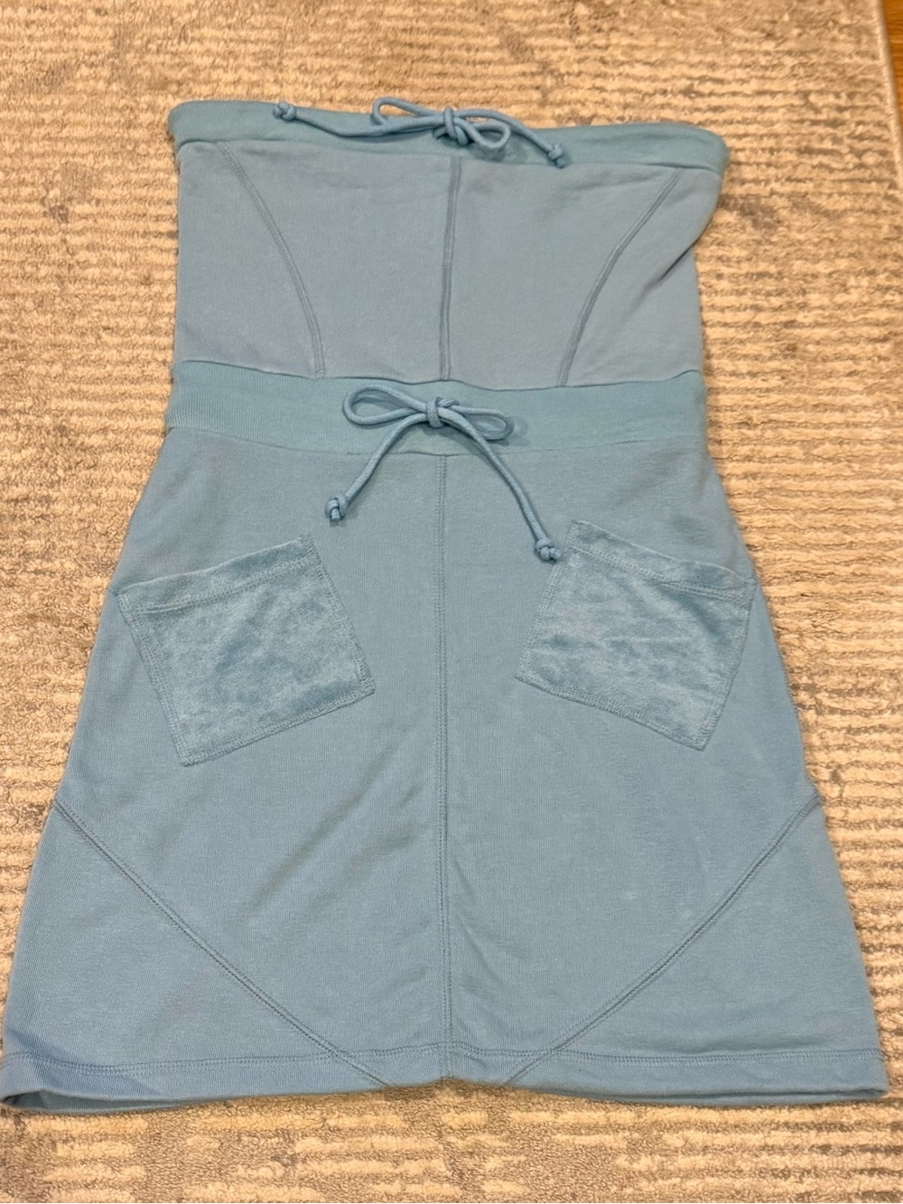 Strapless Blue Drawstring Swimsuit Cover-Up